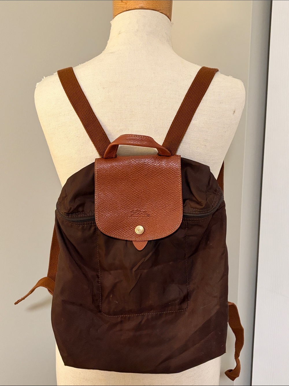 Vintage Brown Longchamp Le Pliage "Sac à Dos